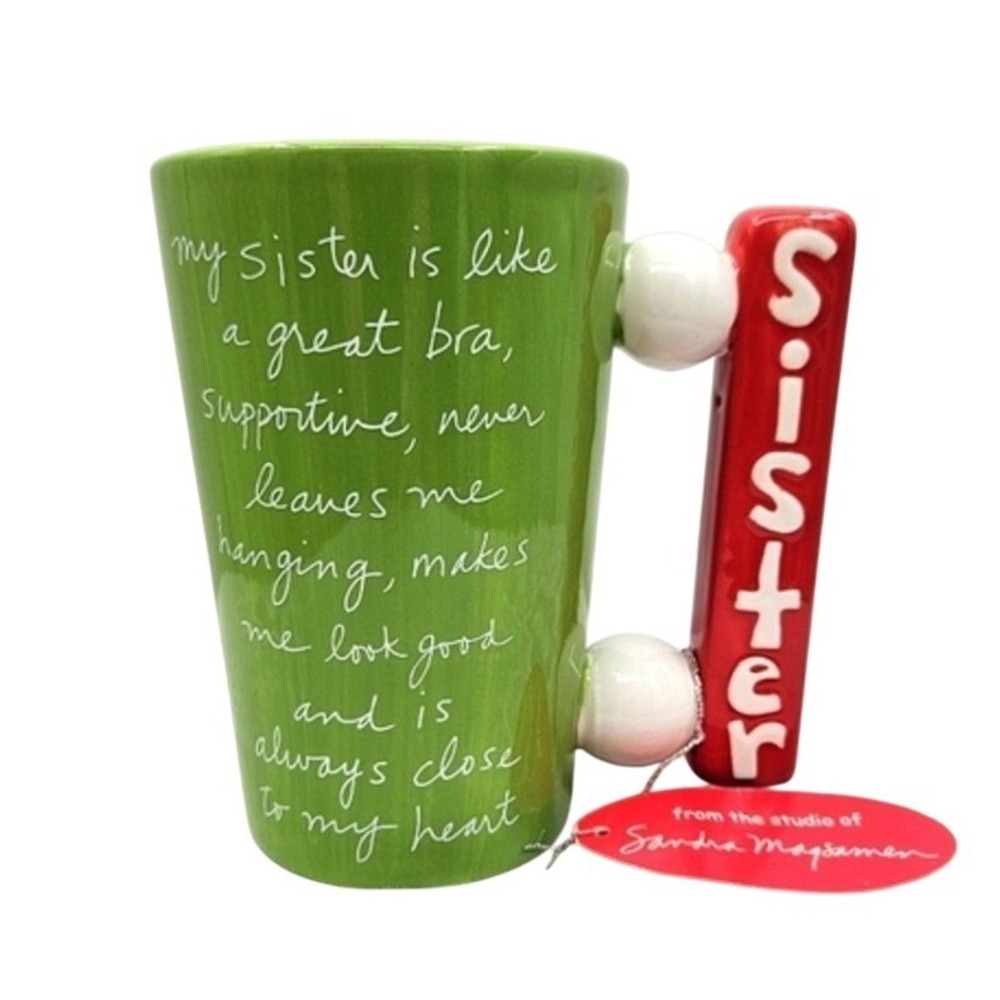 Sandra Magsamen Sister Great Bra Quote‎ Ceramic Latte Mug Green Red Glossy